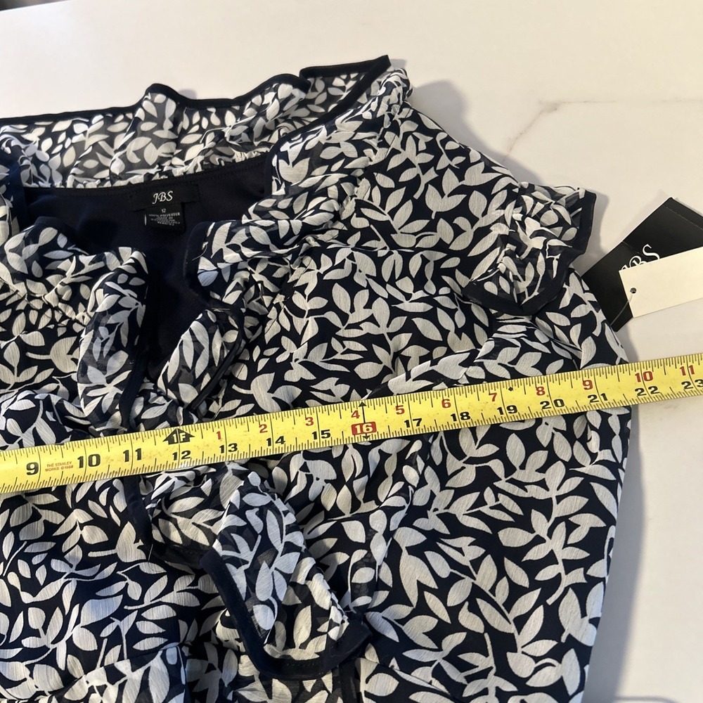 JBS Womens Black & White Flower Print Ruffle A Line Dress Size 12 New - Picture 8 of 9